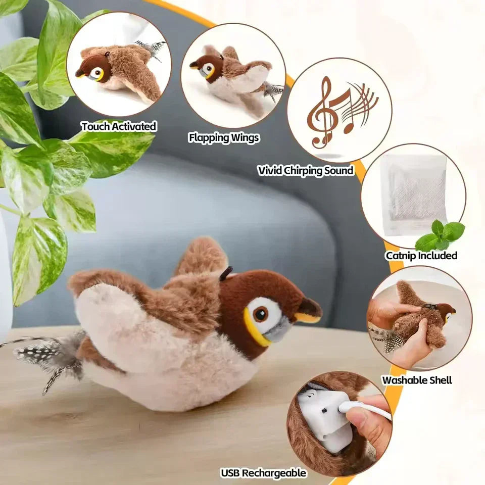 Interactive Cat Toys Rechargeable Bird Cat Toy Chirping Flapping Bird